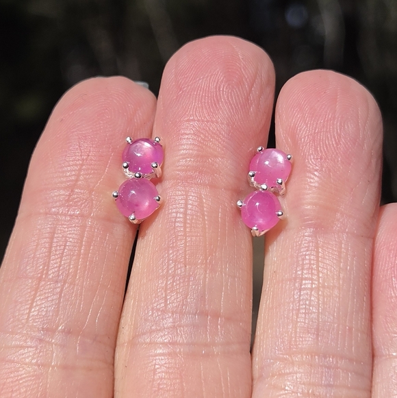 Star Ruby 2k Dual Stud Sterling & White Gold Earrings - Picture 3 of 8